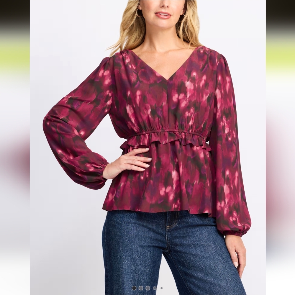 Nine Britton Nikita Crepe Peplum Blouse- XL